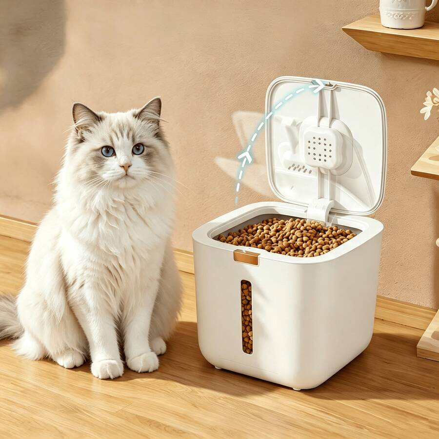 1 Peça Recipiente de Armazenamento de Ração para Animais de Estimação de Grande Capacidade, Caixa de Armazenamento de Ração para Gatos à Prova de Umidade e Selada, Espaço de Armazenamento Suficiente para Ração de Gatos, Suprimentos Práticos para Gatos, Recipiente de Armazenamento de Alimentador de Ração para Animais de Estimação, Adequado para Ração de Gatos e Cachorros