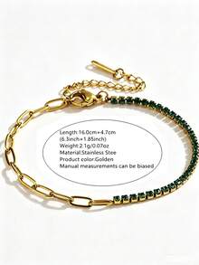 1pc Classic Elegant Style Stainless Steel Chain Bracelet With Colorful Glass Decoration, Suitable For Women's Daily Wear Or Holiday Gift For Best Friends - Yellow Gold - View 13