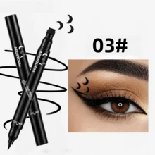 6-Pattern Dual-End Eyeliner Stamp Pen, Streamlined Cylindrical Body, Designed For Creative Eye Makeup. Dual-End Design Precisely Combines Black Eyeliner With 6 Different Fun Stamp Shapes, Completely Solving The Pain Point Of Hand Tremor When Drawing Complex Patterns. Black Material With Rich And Full Color, Quick-Drying Film, Resistant To Sweat And Tears Smudging. - Black - View 15
