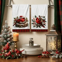 2/4/48pcs Christmas Series North American Cardinal Pattern Printed Kitchen Towels - Super Soft, Highly Absorbent Polyester Dish & Hand Towels, Perfect For Holiday Decor, Kitchen Decor, Party Decor. - Multicolor - View 2
