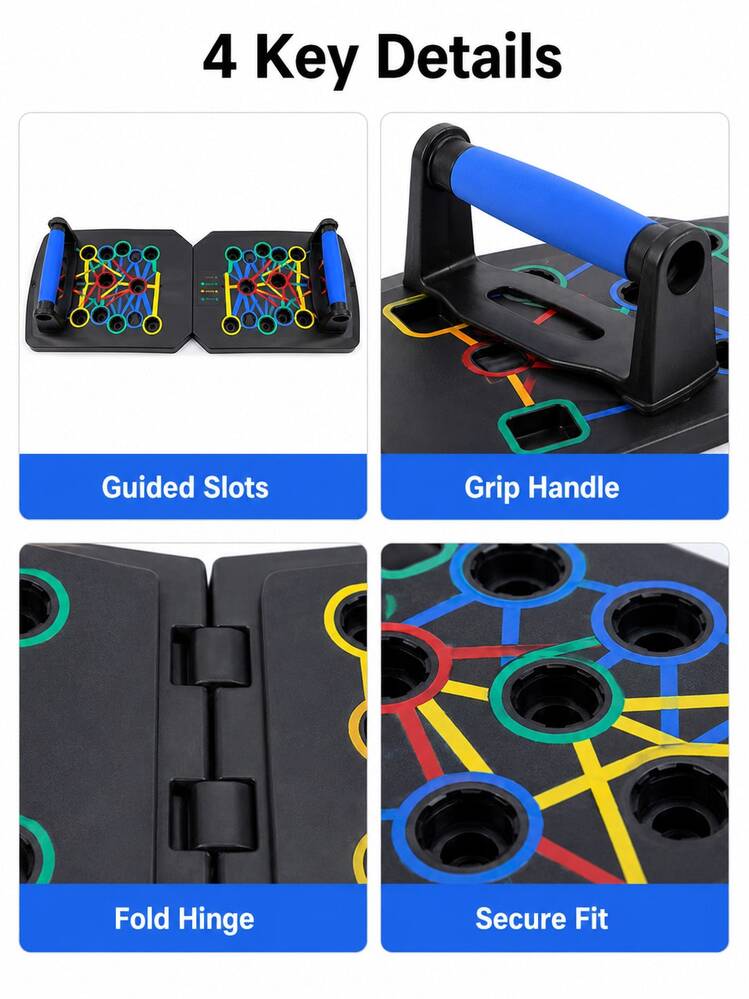 Multifunctional Push-Up Board, Portable Foldable Home Fitness Equipment With Color-Coded Positions And Detachable Handles, Suitable For Chest, Shoulders, Triceps, Back And Core Upper Body Strength Training, Men's Gym Indoor Workout Accessory - Multicolor - View 8