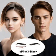 1 Pair 100% Human Hair Handmade Crochet Breathable Lace Base Natural Realistic Lightweight Invisible Reusable False Eyebrows, Suitable For Men And Women - Multicolor - View 11
