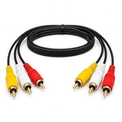 Cable RCA 3 Macho a 3 Macho para Audio y Video, 1 Pieza con 6 Conectores Rojo Blanco Amarillo, Compatible con TV, DVD, Decodificador, Consola Retro, Proyector y Equipos con Puertos RCA