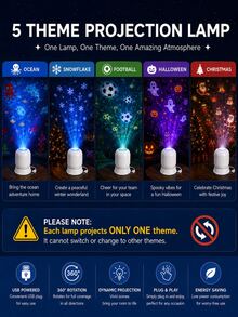 USB-Powered Dynamic LED Projection Light: Features 5 Themes (Halloween, Christmas, Ocean, Snowflake, Soccer) And Dynamic Rotating Projection-Perfect For Game Rooms, Bedrooms, Home Theaters, And More. - View 6