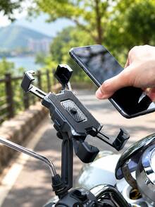1 buah Dudukan Ponsel Sepeda Motor Universal, Kunci Sekali Klik/Penjepit Empat Sudut, Dudukan Ponsel Sepeda, Dapat Diputar 360° Anti Guncangan untuk Stang/Spion, Desain Pengisian Daya Terbuka, Braket GPS Bahan ABS, Cocok untuk Sepeda, Sepeda Listrik, Skuter, Smartphone 4.0-7.0 Inci, Hitam - A - View 7