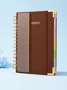 A5 Spiral Notebook (Includes Ruler) - Hard Cover, 100gsm Thick Paper, Vintage Style, Lined Pages, Pink Faux Leather Cover; Suitable For Work, Academic Planning (Elementary, Middle And University Levels), Daily Notes And Journaling. - Multicolor - View 7