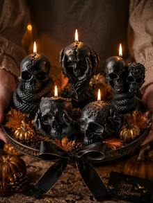 1pc Creative Gothic Skull Series Aromatherapy Candle Handmade Snake Skull, Double Skull Rose, Hand-Held Skull, See No Evil Skull, Rose Pressed Flower Skull Soy Wax Candle For Tabletop Decor, Candle Gift, Altar Decoration, Halloween Candle, Unique Gift For Gothic Collectors, Indoor Home Decor, Late Autumn Holiday Gift, Fashionable Aromatherapy Decorative Candle - Gothic Skull Series Scented Candle - View 3