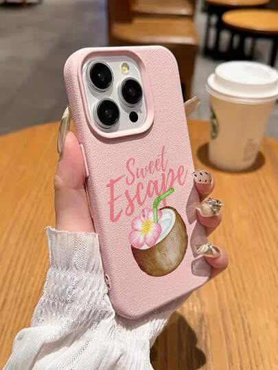 Cute Pink Coconut Flower Anti-Drop Phone Case, Large Hole Minimalist Pink Apple Phone Case, Compatible With IPhone 17 Pro Max/17 Pro/17/16/16 Plus/16 Pro Max/16 Pro/15/15 Pro/15 Plus/15 Pro Max/12/12 Pro/12 Pro Max/13/13 Pro/13 Pro Max/14/14 Pro/14 Pro Max/14 Plus Series Phone Case, Vacation Gift