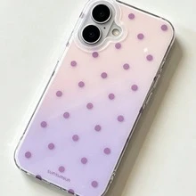 A Fashionable Phone Case, Minimalist And Cute Design, Black And White Polka Dot Pattern, Compatible With Iphone 11 To 17 Series, Including Pro Max Versions. (3D Effect Image Is Based On Actual Product, Surface Micro-Particles, Please Purchase With Caution, Phone Case Side Frame Is Uniformly Transparent) - Pink-purple Gradient - View 2