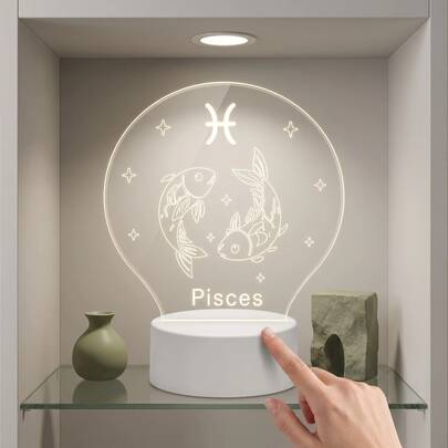 1pc Pisces 3D Acrylic Night Light, Constellation Theme Warm Light Desktop Decor, USB Powered Bedroom Desk Atmosphere Lamp, Birthday Gift For Astrology And Constellation Enthusiasts