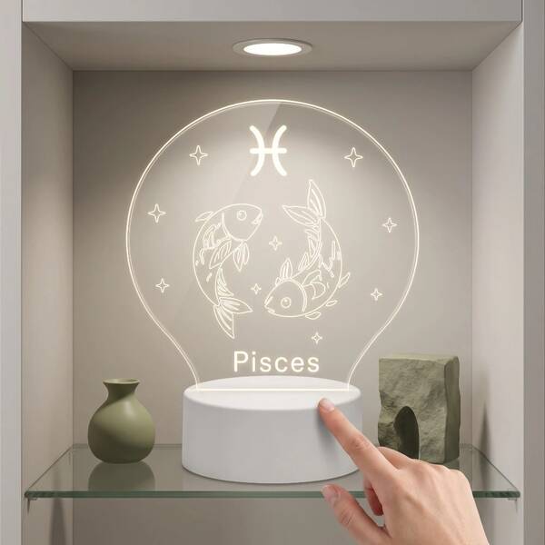 1pc Pisces 3D Acrylic Night Light, Constellation Theme Warm Light Desktop Decor, USB Powered Bedroom Desk Atmosphere Lamp, Birthday Gift For Astrology And Constellation Enthusiasts