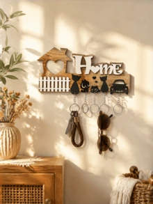 1pc Wall-Mounted Entryway Key Hook | Minimalist Wall Key Storage Rack | Wooden Wall Decor | Entryway Decorative Key Rack | Handmade Wooden Home Decor | Detachable Wooden Key Storage Rack - Home Black Cat Black Car - View 17