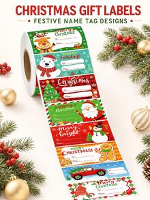 1000pcs Roll Christmas Gift Name Tags, Cute Santa, Gnome, Reindeer, Snowman, Gingerbread Man Patterns With To/From Fill-In Area, Suitable For Gift Bags, Cards, Holiday Packaging - Multicolor - View 3