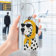 1pc Luggage Tag, Selected PU Leather Material With Privacy Protection Flap And Sturdy Stainless Steel Ring, Easy To Identify, Suitable For Various Travel Bags (Fashion Glasses Spotted Dog/Frog/Cat/Goose/Dachshund/Giraffe/Capybara Print) - Multicolor - View 1