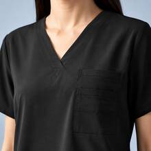 Women's Scrubs Set V-Neck Top And Cargo Pants 2 Piece Set Multi-Pocket Nursing Uniform For Dentist Vet Doctor Black - Black - View 4
