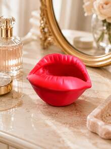 Glossy Red Lips Makeup Organizer, Vanity Storage Bowl For Brushes, Lipsticks, Mascara, Compacts And Beauty Tools; Creative Dressing Table Decor, Desktop Holder And Stylish Unique Gift For Makeup Lovers. - Classic - View 13