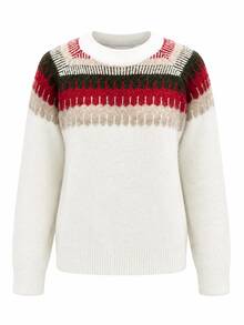 Women's White Long-Sleeved Pullover Sweater, Regular Length With Moderate Elasticity, Festive Christmas Style, Suitable For Autumn And Winter Wear - Multicolor - View 7