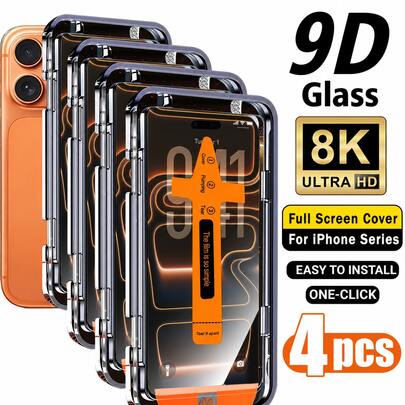CASECOPS 4Pcs 9H+ Hardness HD Tempered Glass Screen Protector, Compatible With IPhone 18 Pro Max/18 Pro/17 Pro Max/17 Pro/17 Air/17/16 Pro Max/16 Pro/16 Plus/16/15 Pro Max/14 Pro Max/13 Mini/12/11/XS MAX/XR Series, With Automatic Mounting Tools And Automatic Alignment Tools, Full Protection, No Case Lifting, Rounded Corner Design, Anti-Fingerprint, Anti-Scratch, No Bubbles, Easy To Install.