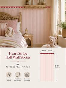 1pc/4pcs Heart Stripe Half Wall Decal, Removable & Peel And Stick Wall Sticker, Suitable For Bedroom, Living Room And Entryway, 4 Colors Available - Heart Pinstripe - View 22