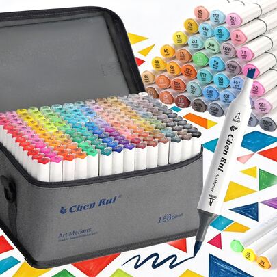 Juego de Marcadores de Alcohol de Doble Punta de 168/120/80/60/48 Colores para Artistas, con Estuche de Transporte, Adecuado para Colorear, Pintar, Dibujar, Hacer Tarjetas e Ilustración, Perfecto para Adultos en la Temporada de Regreso a la Escuela