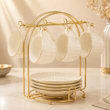 Gold Metal Coffee Cup & Saucer Storage Rack, 6-Cup Hanging Mug Display Stand For Kitchen And Coffee Bar Countertop (Rack Only) - [6-slot]Champagne Gold - View 10