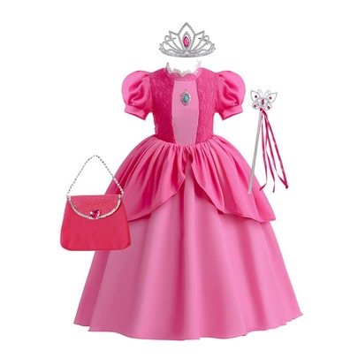4PCS Girls Princess Dress Set, Girls Puff Short Sleeve Dress, Layered Skirt Design Princess Dress, Birthday Party Outfit, Suitable For Various Large Events And Outdoor Outings And Photos