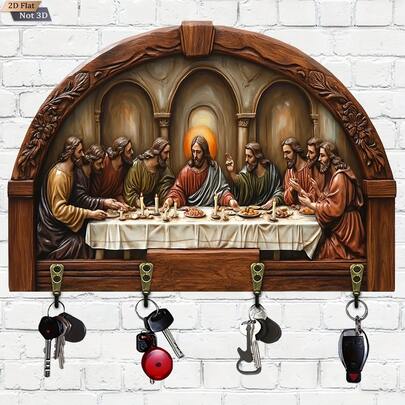 The Last Supper Jesus Religious Key Hook, Vintage Wall Decor, 2D Flat Hanging Ornament, Entryway Wall Key Storage Decoration