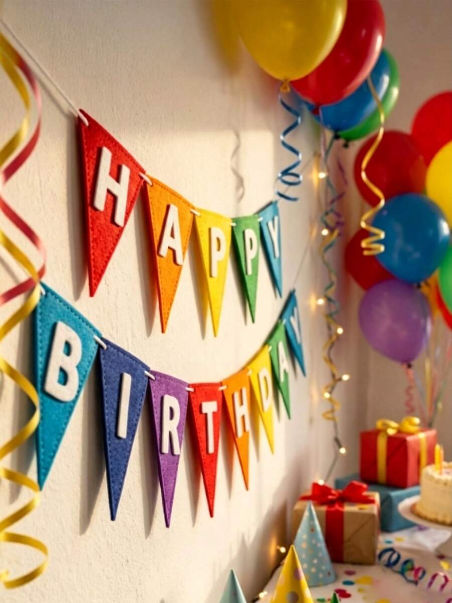 1件彩虹生日裝飾橫幅,彩色生日派對裝飾,適合女性、男性、寵物,手工派對背景布 - 彩色 - 查看 1