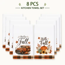 2pcs Set, Truck And Pumpkin Plaid Design Style Hand Towels, Ultra-Fine Microfiber Absorbent Towels, Suitable For Bathroom Cleaning, Home Cooking, Baking, Outdoor Activities, Tea Party Decoration And Home Use - Multicolor - View 15