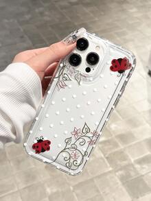 Fresh Polka Dot Vine Ladybug Print Transparent Shockproof Phone Case Unisex Compatible With Apple 17Pro Max/17Pro/17/16Pro Max/16Pro/15/15Pro Max/14Pro/14Pro Max/13Pro Max/13/12/11 Creative Phone Case Gift Accessory - Clear - View 4