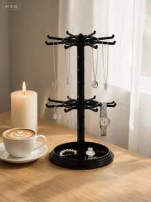 1pc 2/3 Layer Rotating 16-Hook Storage Rack, Adjustable Lower Layer Spacing Keychain Display Stand, Multi-Layer Entryway Storage Rack, Suitable For Keys, Glasses, Jewelry, Small Accessories, Convenient Home Entryway Storage Rack - Multicolor - View 2
