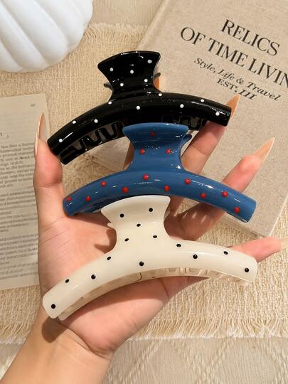 3/1pc Blue, White, Black Polka Dot Minimalist Plastic Hair Clips, Elegant And Versatile, Suitable For Daily, Casual, Party, Commute, Beach, Ponytail, Updo, Face Washing, Makeup And Other Occasions, Can Be Used As Accessories.