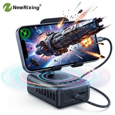 مكبر صوت بلوتوث لاسلكي NewRixing مع حامل هاتف، بطارية 1800mAh، قاعدة مانعة للانزلاق، دعم TWS، إضاءة RGB، بطاقة TF، ميكروفون مدمج، مكالمات بدون استخدام اليدين، مناسب للمؤتمرات المرئية والمطبخ ومشاهدة الأفلام وتضخيم الصوت، هدية رائعة