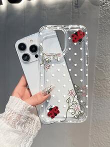 Fresh Polka Dot Vine Ladybug Print Transparent Shockproof Phone Case Unisex Compatible With Apple 17Pro Max/17Pro/17/16Pro Max/16Pro/15/15Pro Max/14Pro/14Pro Max/13Pro Max/13/12/11 Creative Phone Case Gift Accessory - Clear - View 2