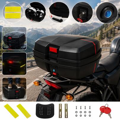 Maletero Cajuela para Moticicleta 45Lt, Caja de Almacenamiento para Moto con Todo lo Necesario para su Instalacion, Doble llave de Apertura, Compatible con Cualquier Motocicleta