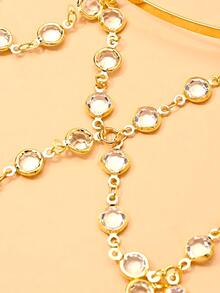 STONEFANS 1pc New Vintage Tassel Headband Niche Design Mesh Rhinestone Forehead Chain Hair Accessory Bohemian Style - Gold - View 4