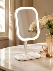 LED Lighted Makeup Mirror, 3 Lighting Modes Desktop Vanity Mirror, Adjustable Brightness Desktop Beauty Mirror, USB Rechargeable Portable Makeup Mirror, Touch Control Lighted Mirror, Suitable For Bedroom, Student Dorm, Office Desk, Travel Touch-Up, Back To School Essential, Christmas, Valentine's Day, Thanksgiving Women's Gift - Multicolor - View 2