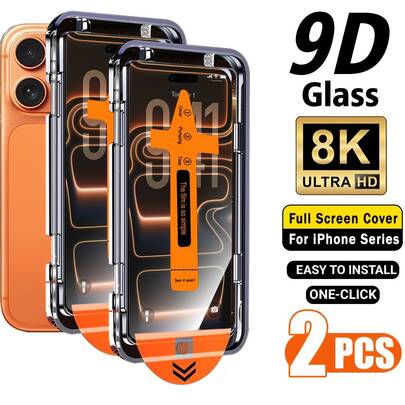 CASECOPS 2Pcs Full High Transparency Phone Screen Protector, Full Screen Protection, With Automatic Mounting Tools, 9H Hardness, Anti-Scratch, Anti-Fingerprint, Glossy, No Bubbles, Easy To Install, Smooth Touch, Compatible With IPhone 17 Pro Max/17 Pro/17 Air/17/16 Pro Max/16 Pro/16 Plus/16/15 Pro Max/14 Pro Max/13 Mini/12/11/XS MAX/XR Series, Compatible Phone Cases
