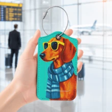 1pc Luggage Tag, Selected PU Leather Material With Privacy Protection Flap And Sturdy Stainless Steel Ring, Easy To Identify, Suitable For Various Travel Bags (Fashion Glasses Spotted Dog/Frog/Cat/Goose/Dachshund/Giraffe/Capybara Print) - Multicolor - View 9