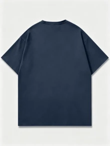 Holly Wood Hills Orange Sunset Distressed Y2K Street Graphic Tee, Oversized 180g Heavy Cotton, Daily Urban Shirt For Men - 藏蓝色 - 查看 4