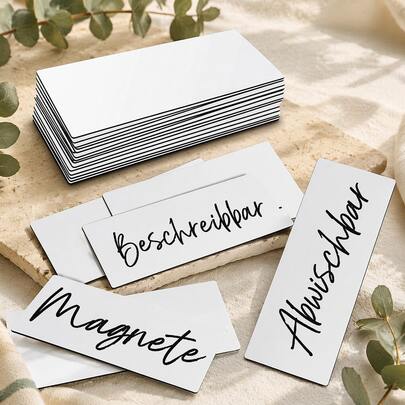 BIROYAL Magnetstreifen beschreibbar – 25er Set Weiß, 11x4 cm – Selbstklebende & abwischbare Magnetschilder zum Beschriften – Inkl. 1 Marker für Whiteboard, Kühlschrank & Magnettafel