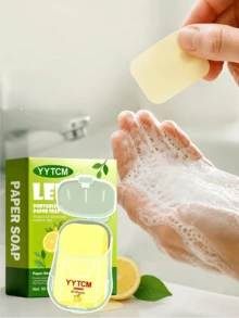 YYTCM Sabun Lembaran Lemon Segar Portabel 50 lembar dengan Kotak Penyimpanan Tutup Flip-Top, Kertas Sabun Tangan Sekali Pakai untuk Perjalanan Luar Ruangan, Pelajar, Berbusa Lembut dan Mudah Dibilas - Lemon - View 1