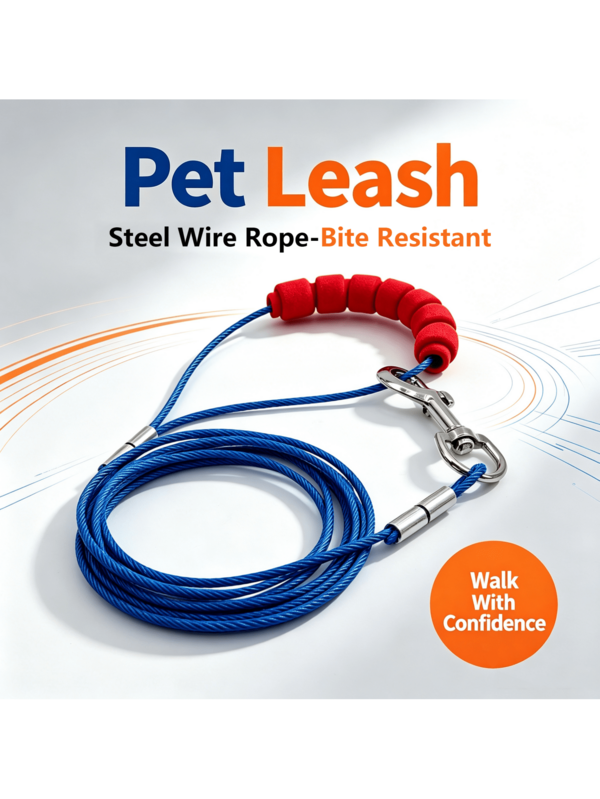 1M/1.5M/2M/3.1M Durable Anti-Bite Steel Wire Dog Leash, Anti-Bite Pet Walking Leash With Soft Foam Handle And 360° Swivel Clip, Suitable For Outdoor Camping, Park, Yard And Daily Dog Walking