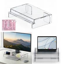 1pc Thickened Transparent Acrylic Computer Monitor Stand With Storage Space, Raised Desk Organizer, Laptop Storage Rack, Free Shortcut Key Stickers - Single Piece - View 1