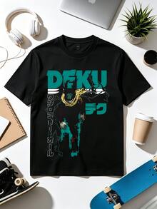Dark Deku Anime Vintage Manga Graphic T-Shirt - Black - View 1