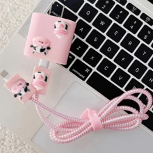 1組軟萌3D奶瓶充電器保護套,韓系Ins風粉色奶瓶數據線保護套組,相容Apple PD18W/20W原裝充電器,軟萌可愛高顏值送女友禮物 - 乳牛頭+奶瓶款 - 查看 6