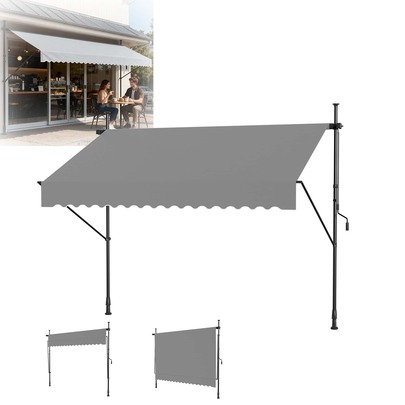 Store à pince, store de balcon sans perçage, store en aluminium, store solaire, store réglable en hauteur avec manivelle, protection UV pour balcon, jardin, terrasse, 200 cm - 400 cm