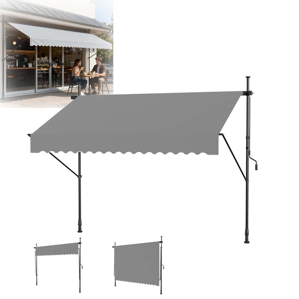 Klemmmarkise Balkonmarkise ohne Bohren, Alu Markise Sonnenmarkise Höhenverstellbar Markise mit Handkurbel, UV-Schutz für Balkon Garten Terrasse 200cm-400cm