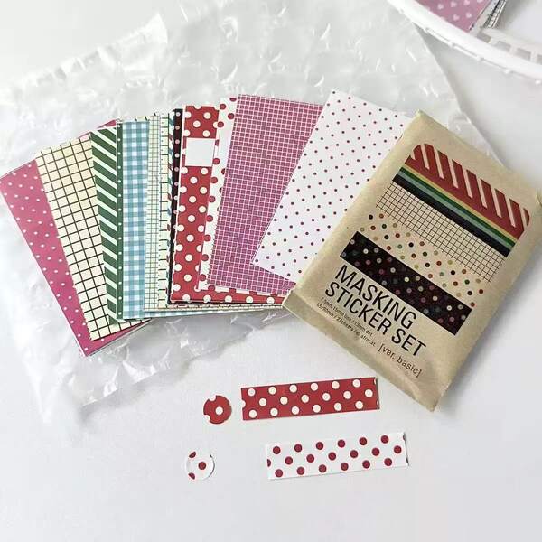 [27 Unique Pages] Tear-Off Sticky Note Sticker Set, Planner Material Stickers, Polka Dot, Plaid, Striped Three Style Elements, Planner Decoration Tape Sticker Set, DIY Scrapbook Paper Decorative Stationery