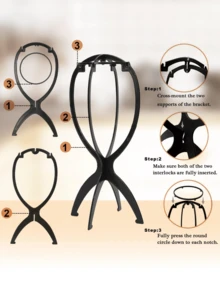 Foldable Multi-Functional Wig Stand, Portable And Durable Travel Wig Display Mannequin Head, Stable Base, Foldable Design, Suitable For Various Wig Types And Hat Storage, Room Decor - Multicolor - View 3